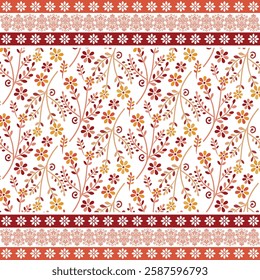 seamless botanical pattern with indian painting style floral border for print on demand
