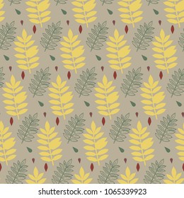 Seamless botanical pattern of leaves, calm natural colors. suitable for printing, backgrounds, printing, fabrics, etc.