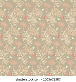 Seamless botanical pattern of leaves, calm natural colors. suitable for printing, backgrounds, printing, fabrics, etc.