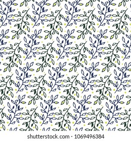 Seamless botanical pattern of leaves, calm natural colors. suitable for printing, backgrounds, printing, fabrics, etc.