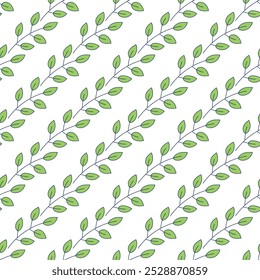 Padrão botânico sem costura com folhas, doodle textura mão desenhada