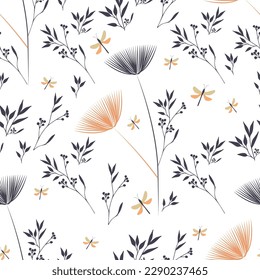 Patrón botánico sin foco de flores pradera y brezo. Excelente para los textiles.