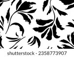 Seamless botanical pattern monochrome modern collage of doodles of various flowers, twigs, freehand ink sketch. Vector illustration isolated on white background.