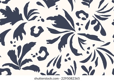 Seamless botanical pattern monochrome modern collage of doodles of various pattern shapes - flowers, dots, twigs, freehand ink sketch. Vector illustration isolated on white background.