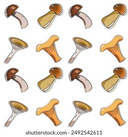 Seamless botanical pattern with mushrooms. Vector illustration 