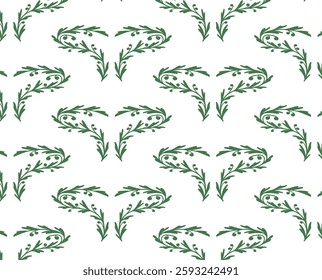 Seamless botanical pattern with natural Green Leaves and soft Blue Flowers. Hand-drawn floral ornament for textile, wallpaper, wrapping. Flat elegant vector illustration.