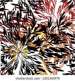 Seamless botanical pattern, ornament. Leaves, branches of plants are woven into a bouquet. Hand drawing in vector. Stylish summer background.