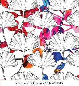 Seamless botanical pattern, ornament. Leaves, branches of plants. Hand drawing in vector. Stylish summer background. Cute, romantic background.
