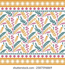 seamless botanical pattern with ornamental floral border for textile and digital print
