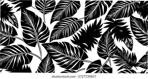 Patrón botánico sin fisuras con hojas tropicales superpuestas