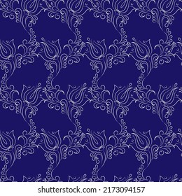 seamless botanical pattern of painted oriental motifs
