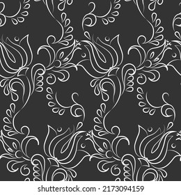 seamless botanical pattern of painted oriental motifs