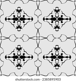 seamless botanical pattern of painted oriental motifs on a white background