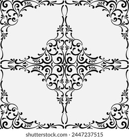 seamless botanical pattern of painted oriental motifs on a white background