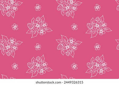 seamless botanical pattern of painted oriental motifs on a white background