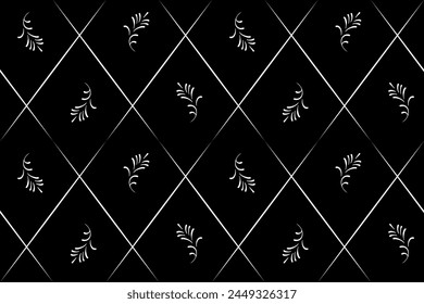 seamless botanical pattern of painted oriental motifs on a white background