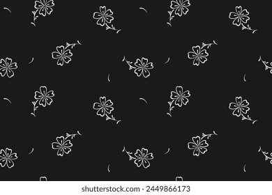 seamless botanical pattern of painted oriental motifs on a white background