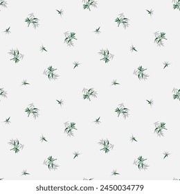 seamless botanical pattern of painted oriental motifs on a white background