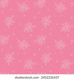 seamless botanical pattern of painted oriental motifs on a white background