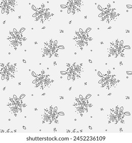 seamless botanical pattern of painted oriental motifs on a white background