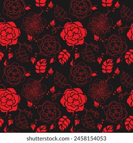 seamless botanical pattern of painted oriental motifs 