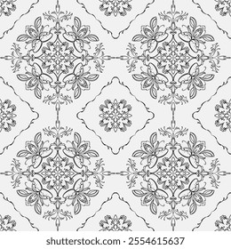 seamless botanical pattern of painted oriental motifs
