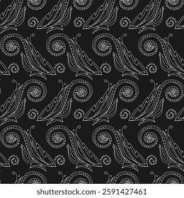 seamless botanical pattern of painted oriental motifs 