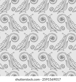 seamless botanical pattern of painted oriental motifs 