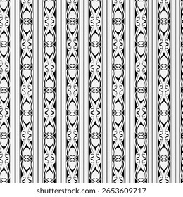 seamless botanical pattern of painted oriental motifs on a white background