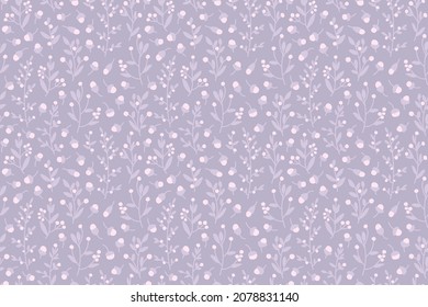 Seamless Botanical Pattern In Pale Lavender And Pink. All Over Floral Repeat. 