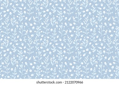 Seamless botanical pattern in pastel blue and white. All over abstract floral print