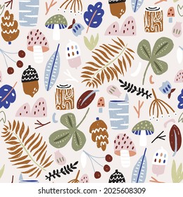 Seamless  autumn botanical pattern. Perfect for fabric,wallpaper, textile. Creative hand drawn Vector background