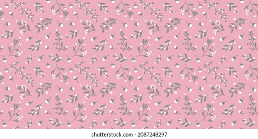 Seamless botanical pattern in pink, gray and white. All over abstract floral print. 