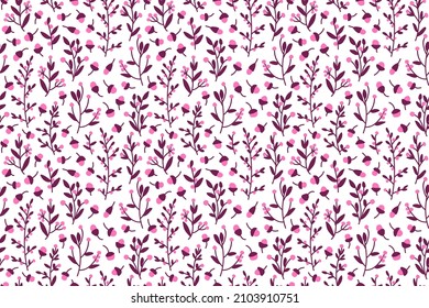 Seamless botanical pattern in pink, purple and white.