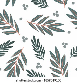 Patrón botánico sin soldadura, Plantas, hojas y ramas verdes, bello adorno, ideal para dibujar sobre tela, papel envolvente, decoración interior o afiche