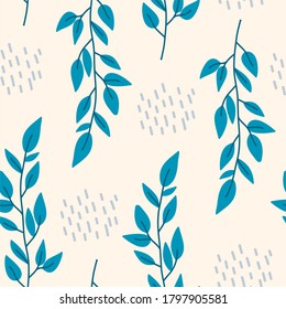 Seamless Botanical pattern, plants and spots on a beige background, perfect for decor, pattern for fabric or wrapping paper