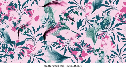 Seamless botanical pattern print. Exotic fabric fashion. Trendy fabric prints. Vector illustration