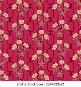 Seamless botanical pattern of purple flowers. Vector stock illustration eps10.
