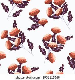 Seamless Botanical Pattern. Rose or peony branches with blooming buds and leaves. Vector background for paper, textile, cover or home decor.