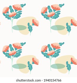 Seamless Botanical Pattern. Rose or peony branches with blooming buds and leaves. Vector background for paper, textile, cover or home decor.