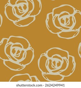 Seamless botanical pattern with roses. Repeating floral print with silhouetted blossom. Hand drawn sketches.