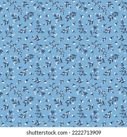 Seamless botanical pattern in soft blue and grey.