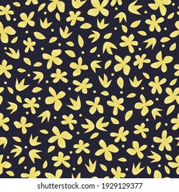 Seamless botanical pattern with stylized golden flowers. Vector illustration.
