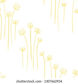 Seamless botanical pattern with summer fennel herbs. Vector illustration in hand-drawn style on white background.