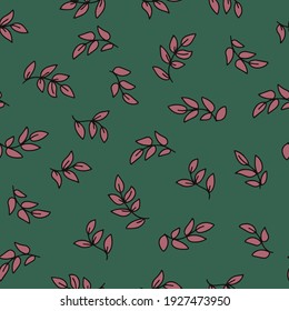 Seamless botanical pattern. Tree branches with leaves, field grass. hand drawn. Pastel colors. Summer ornaments for fabric, wrapping paper, home decor. Vector