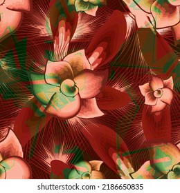 seamless botanical pattern with tropical floral plants and foliage on abstract background. pink background. grunge wallpaper. nature decorative. flower plants leaves element. Floral background.