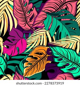 Seamless botanical pattern with tropical leaves vector illustration 
