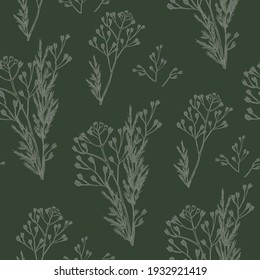 Seamless botanical pattern of various field grass elements. Concept of ecology, environment, conservation. For paper, cover, fabric. vector