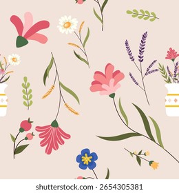 Seamless Botanical Pattern  Vector Art, Floral and Graphics