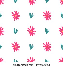 Nahtlose pflanzliche Muster, Blumen, Blätter und Äste auf weißem Hintergrund, ideal zum Auftragen auf Stoff oder Papier